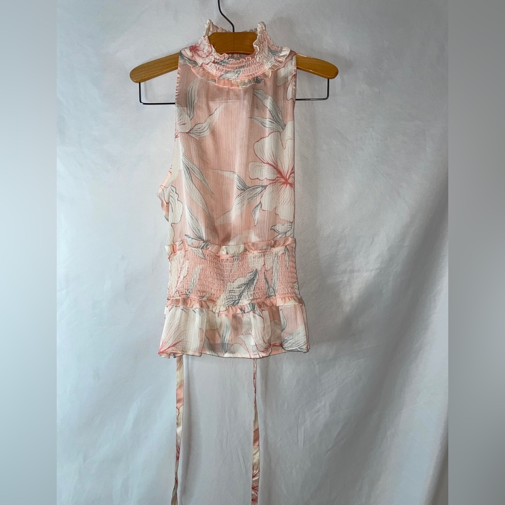 NWT Rye Grass Halter Sleeveless High Neck  Blouse Floral Sz Small